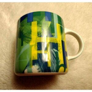 Anthropologie Monogram Mug Letter H Coffee Cup Tea Green Blue Yellow